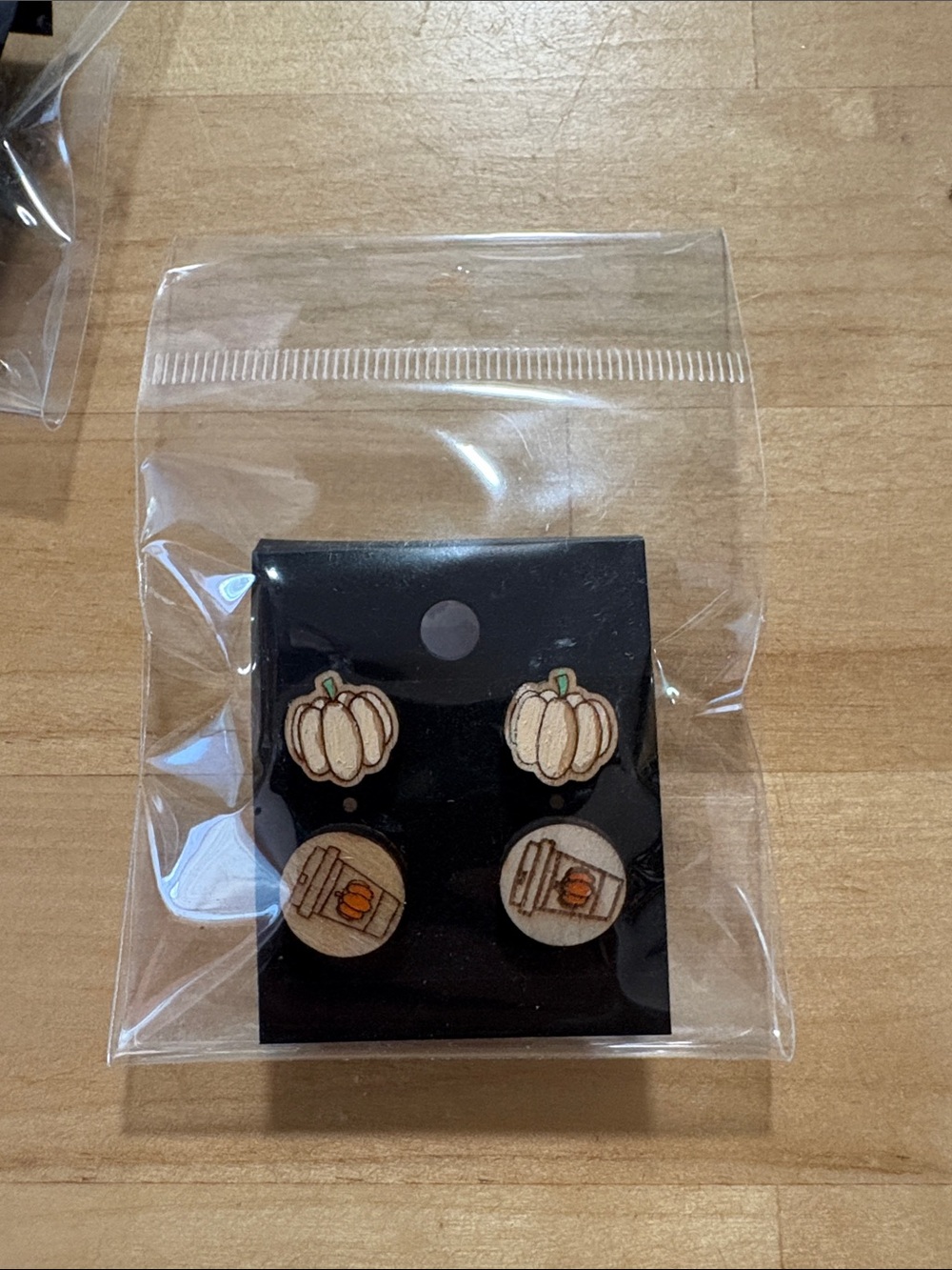 Pumpkin Wood Stud Earring Set - Cream and Orange